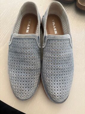 Trask Light Blue Perforated Suede Slip-On Loafers